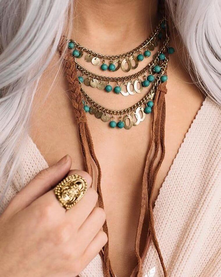 bohemian chic style, necklaces