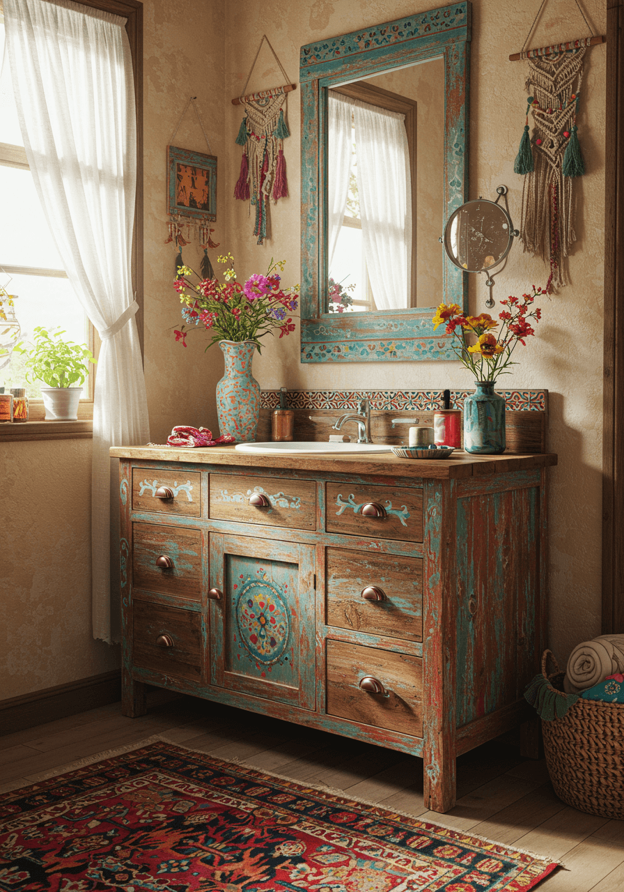 Colorful Boho Dreams Styling A Rustic Bathroom Vanity For A Unique Look (16)
