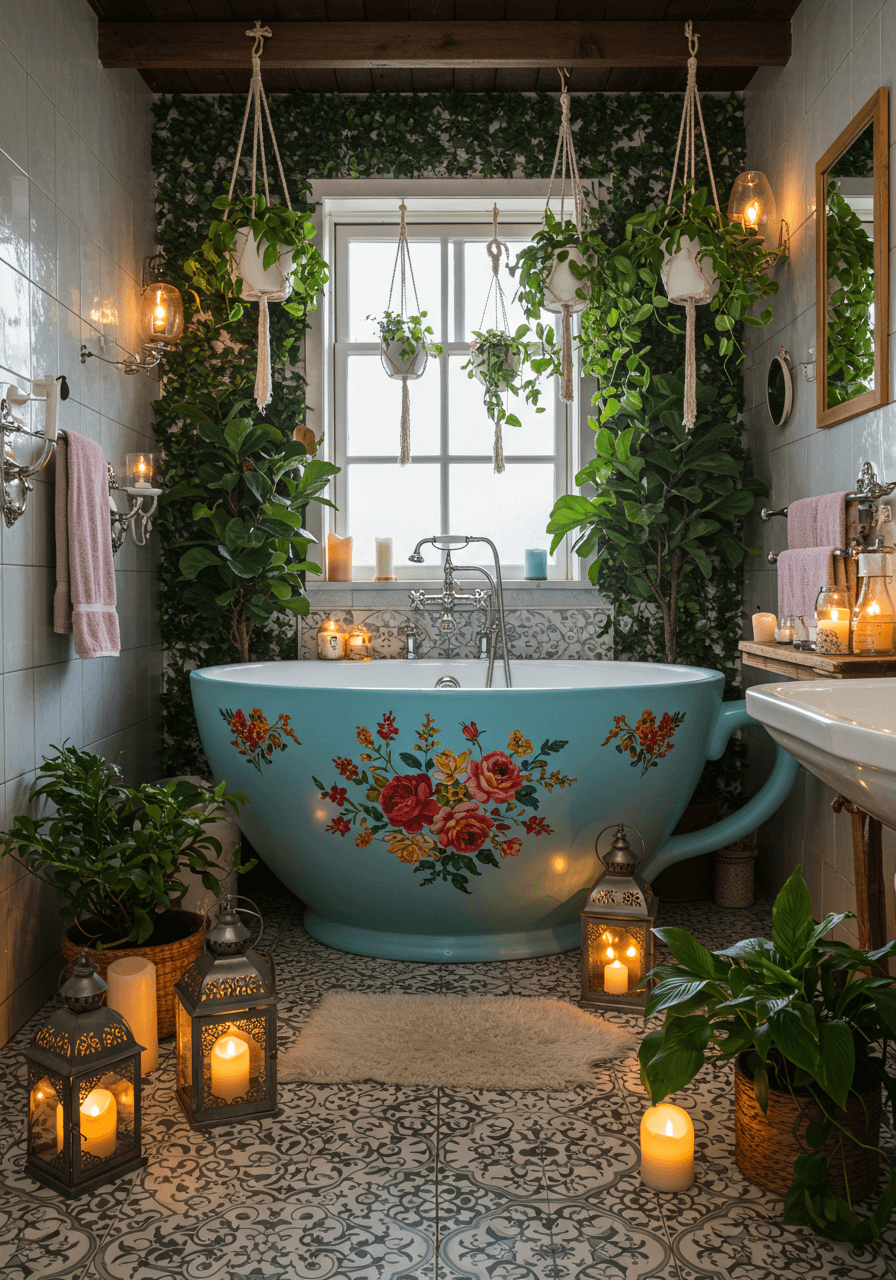 The Ultimate Bohemian Bathtub A Colorful, Cozy Soaking Experience (3)