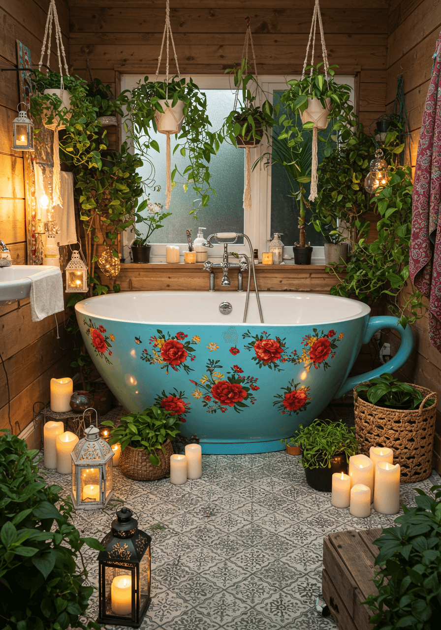 The Ultimate Bohemian Bathtub A Colorful, Cozy Soaking Experience (4)