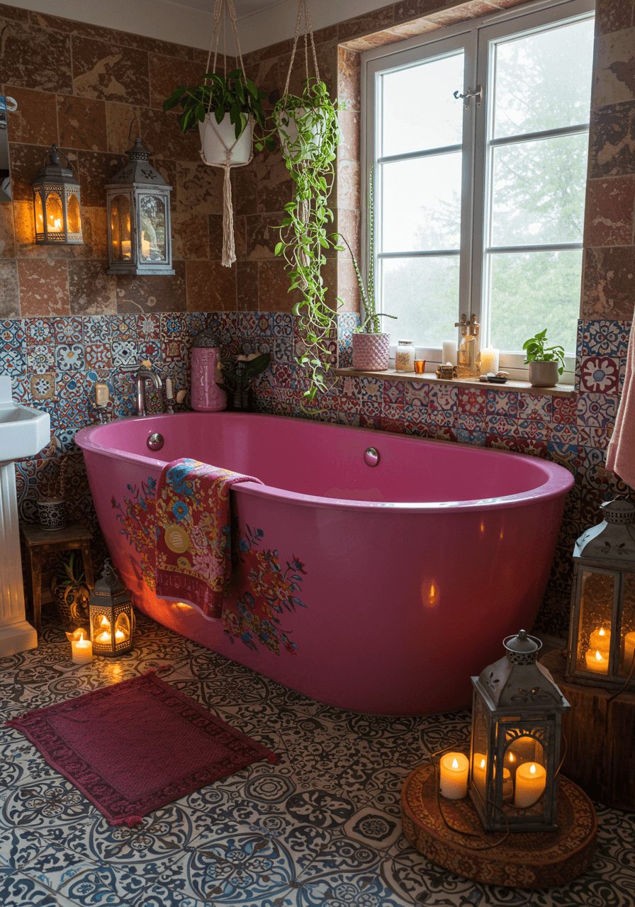 The Ultimate Bohemian Bathtub A Colorful, Cozy Soaking Experience (8)