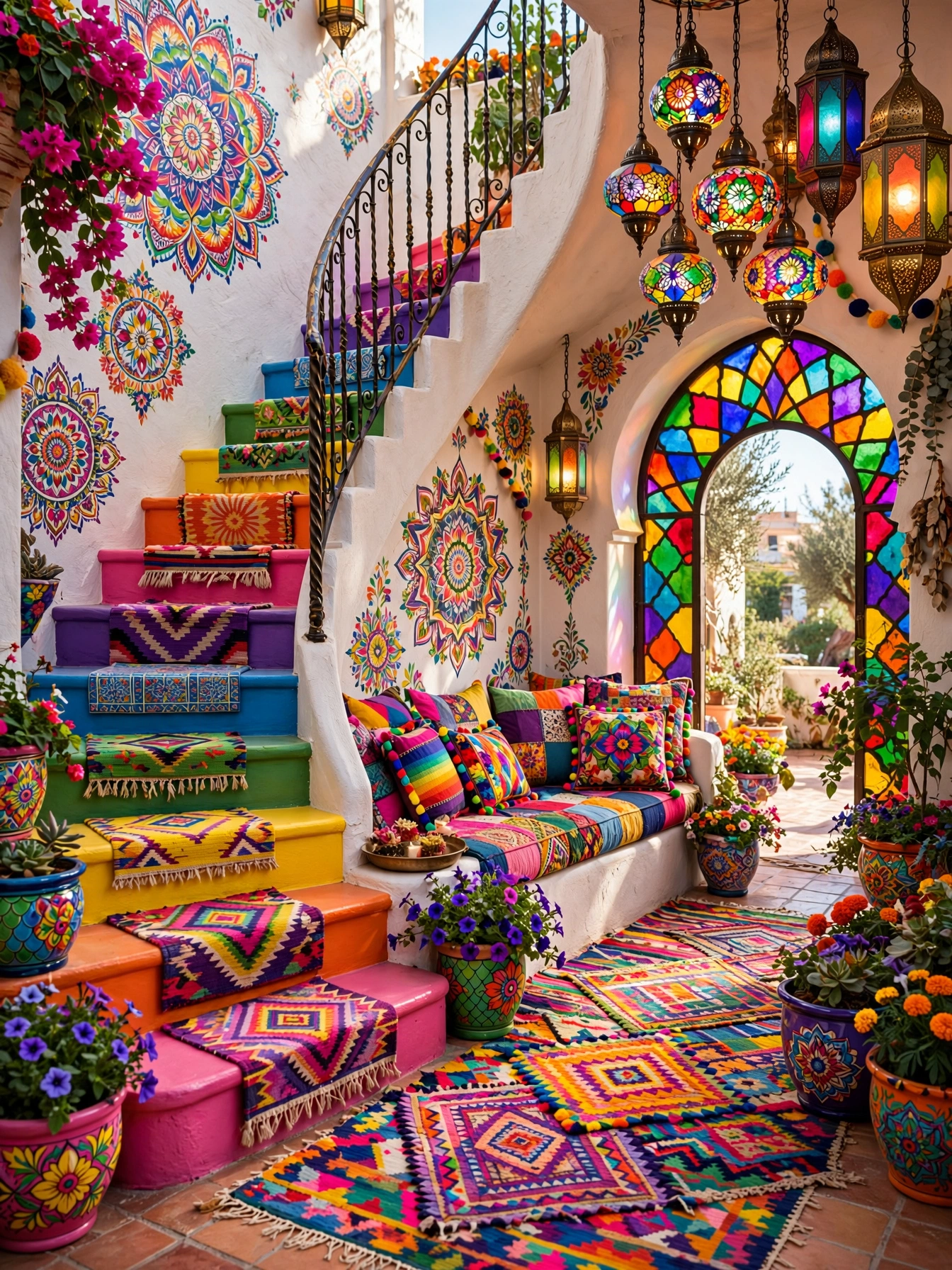 Colorful Bohemian Patio Staircase Ideas (1)