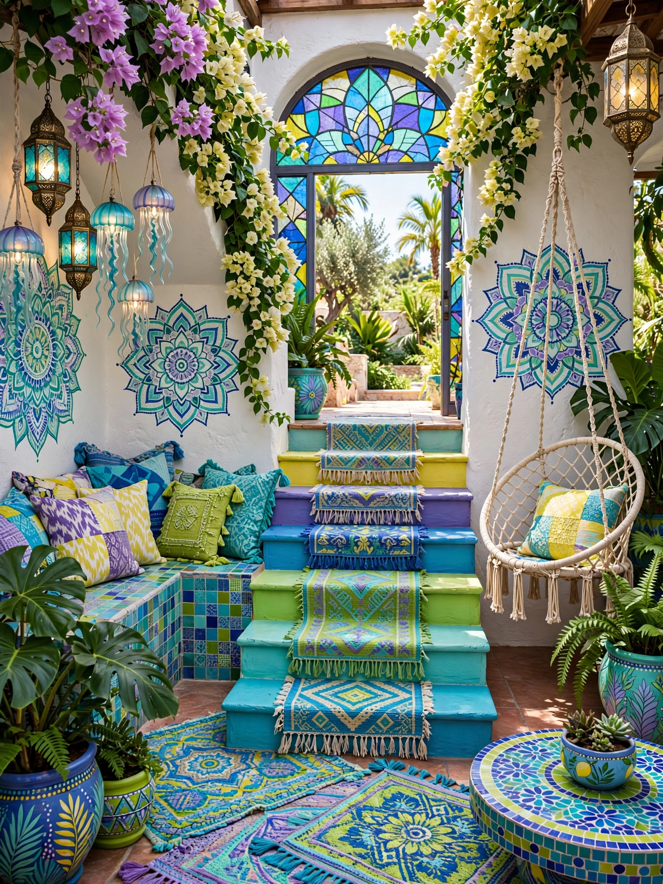 Colorful Bohemian Patio Staircase Ideas (11)