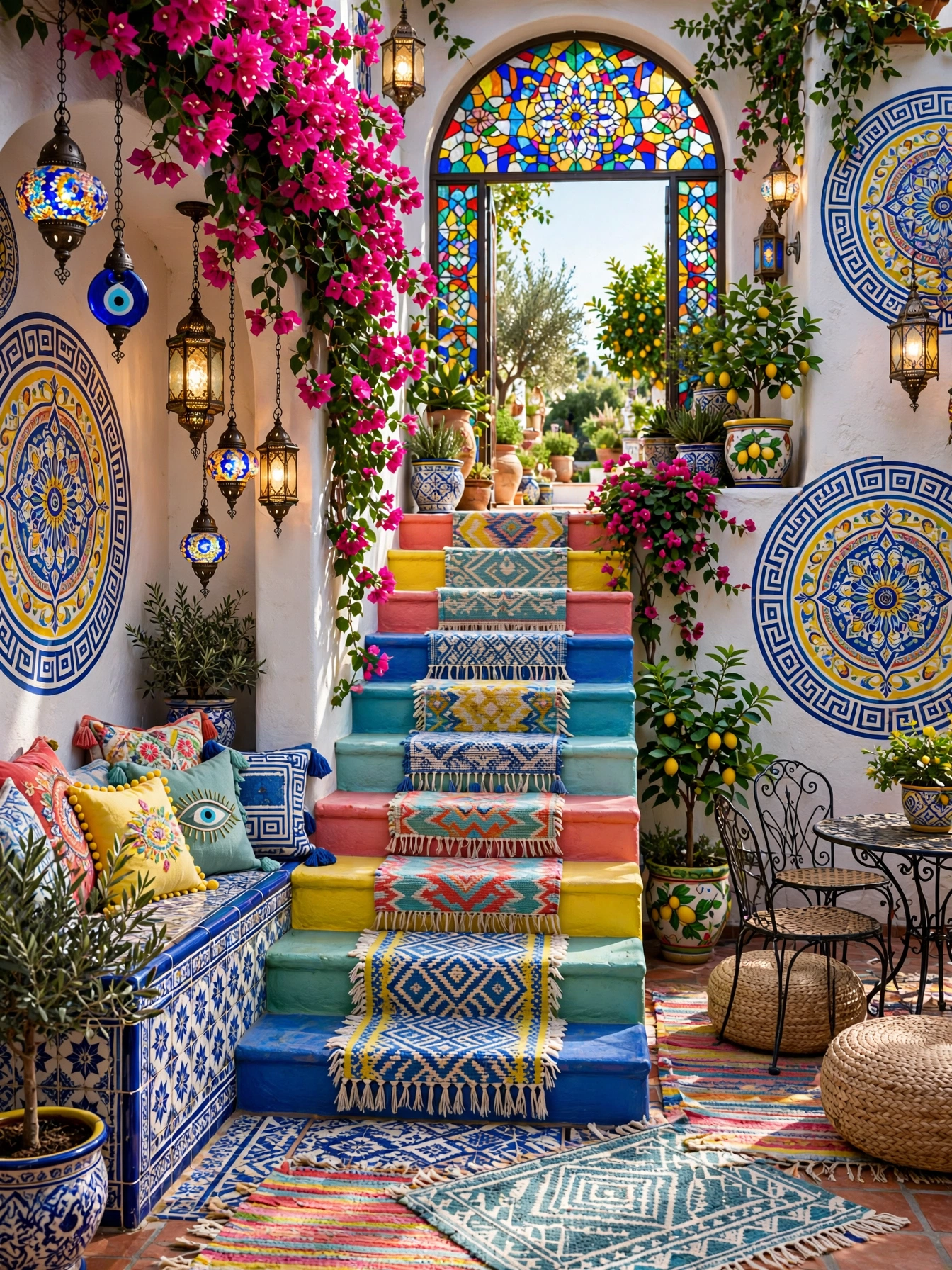Colorful Bohemian Patio Staircase Ideas (12)