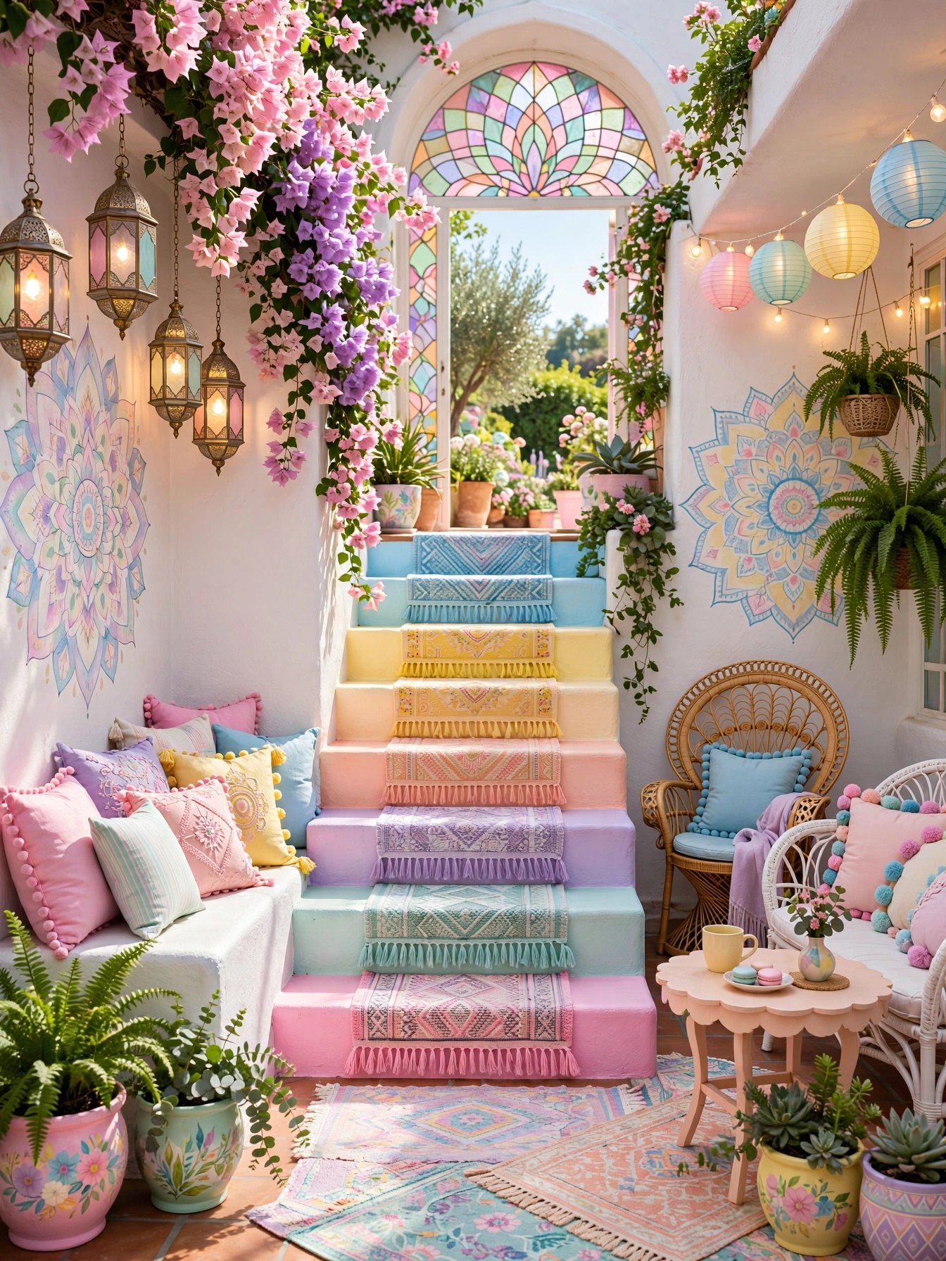 Colorful Bohemian Patio Staircase Ideas (17)