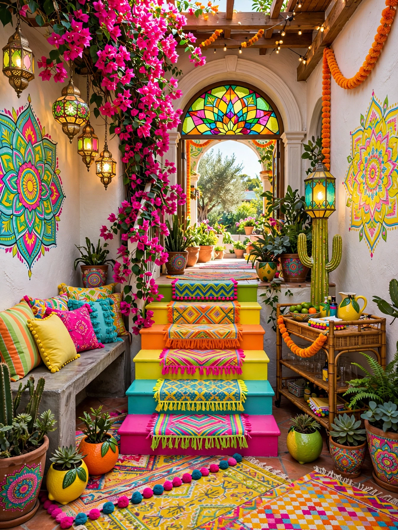 Colorful Bohemian Patio Staircase Ideas (5)